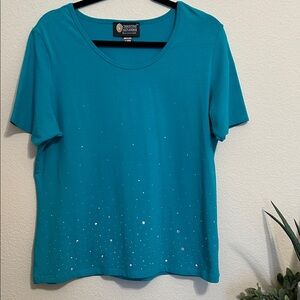 Christine Alexander Turquoise Sparkle Short Sleeve Top